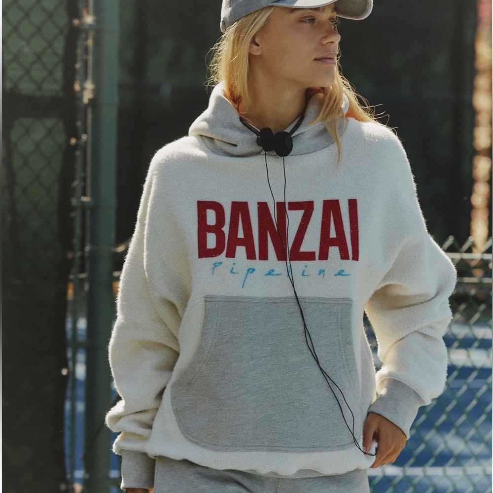 Free People White and Gray Banzai Hoodie